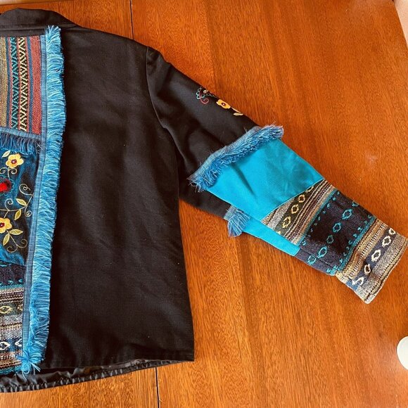 Vtg Julia Kim Button Up Womens Multicolored Embroidered Art Denim Jacket Size M - Picture 15 of 16